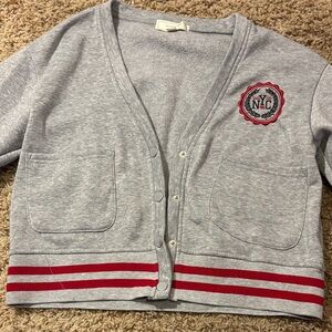 Gray Cardigan with Red Stripes